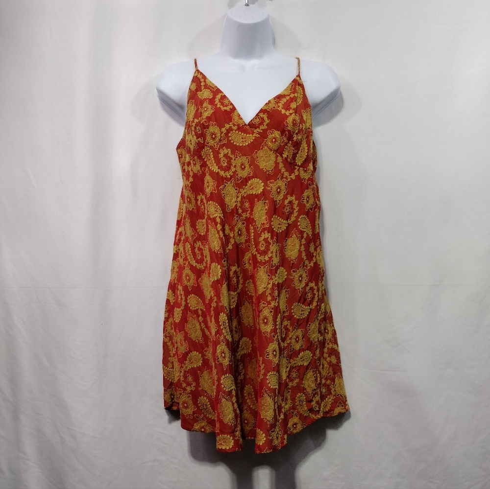 Vintage Victoria's Secret Floral Slip Robe Women's M Red Embroidered Boho Retro